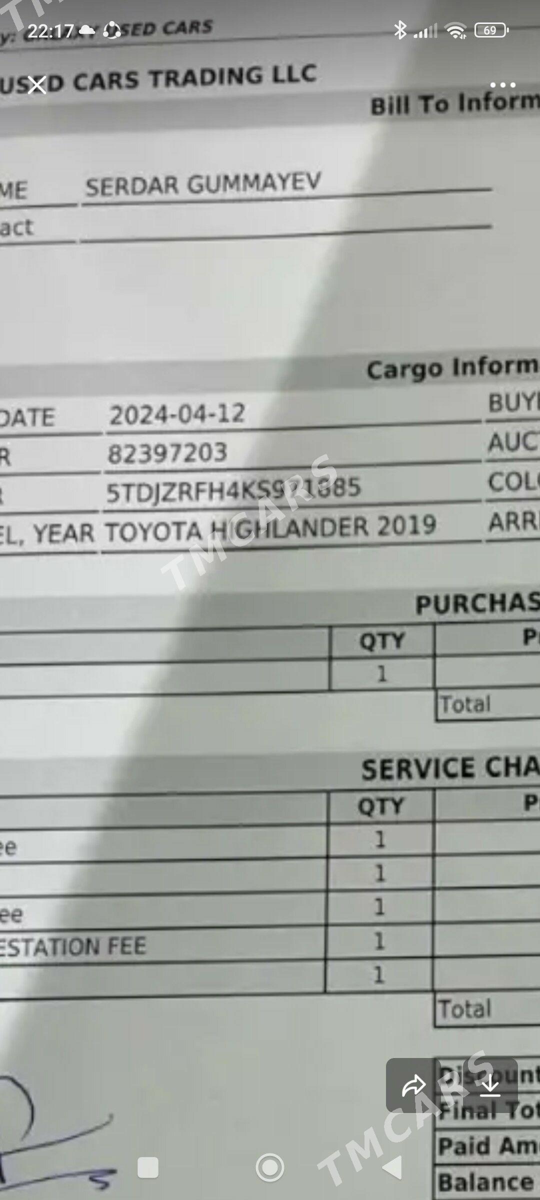 Toyota Highlander 2019 - 320 000 TMT - Mary - img 2