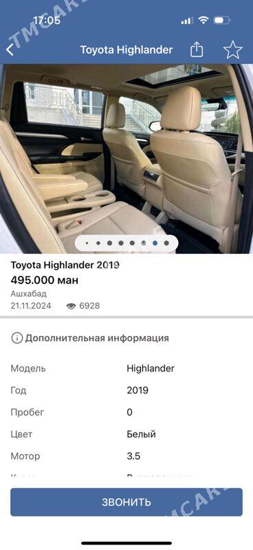 Toyota Highlander 2019 - 460 000 TMT - Ашхабад - img 2