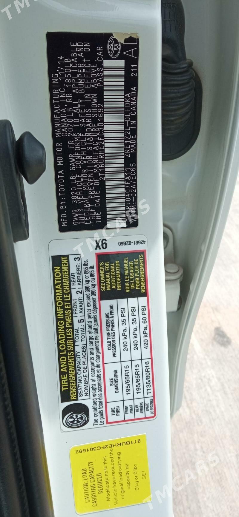 Toyota Corolla 2015 - 183 000 TMT - Aşgabat - img 1