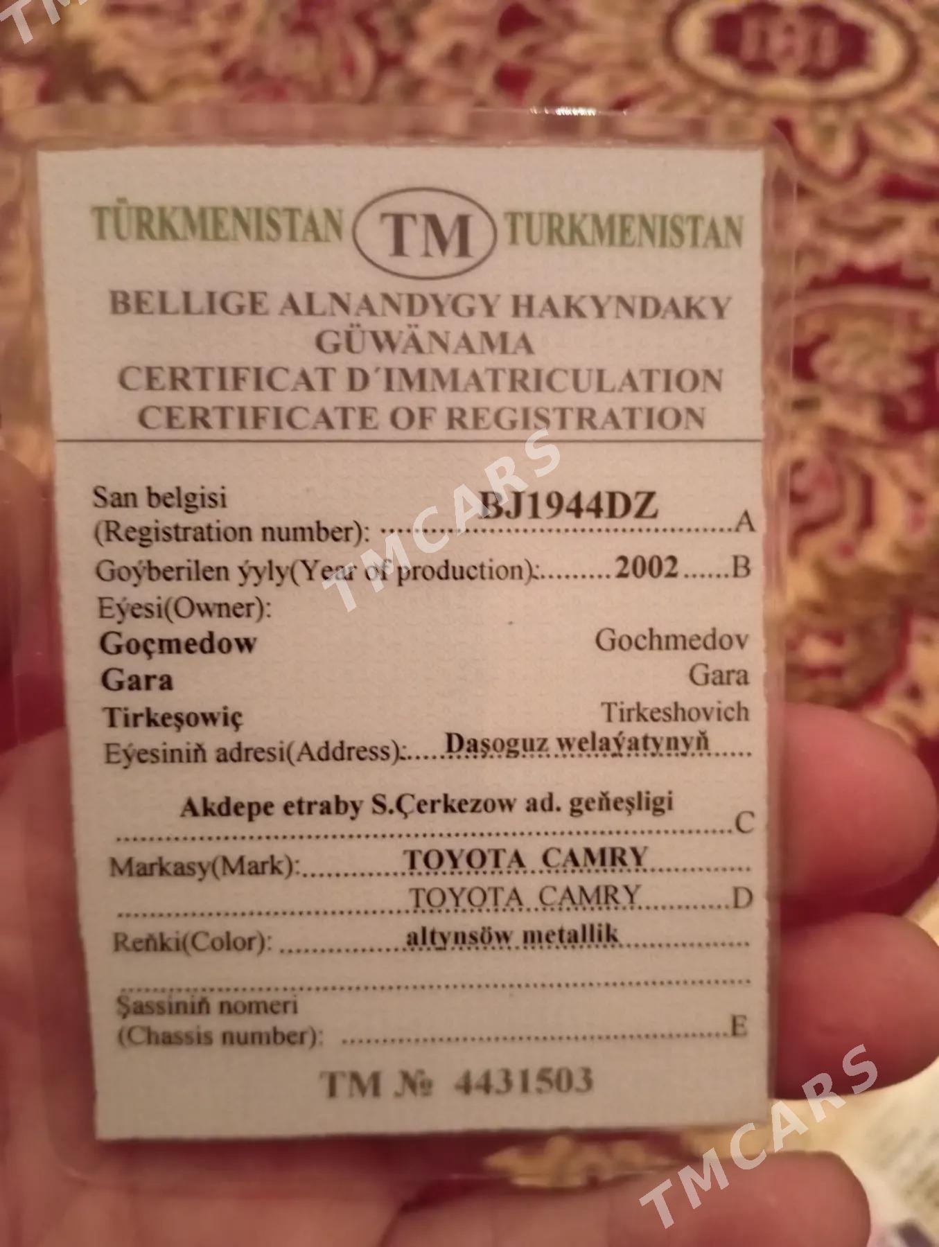 Toyota Camry 2002 - 155 000 TMT - Gurbansoltan Eje - img 2