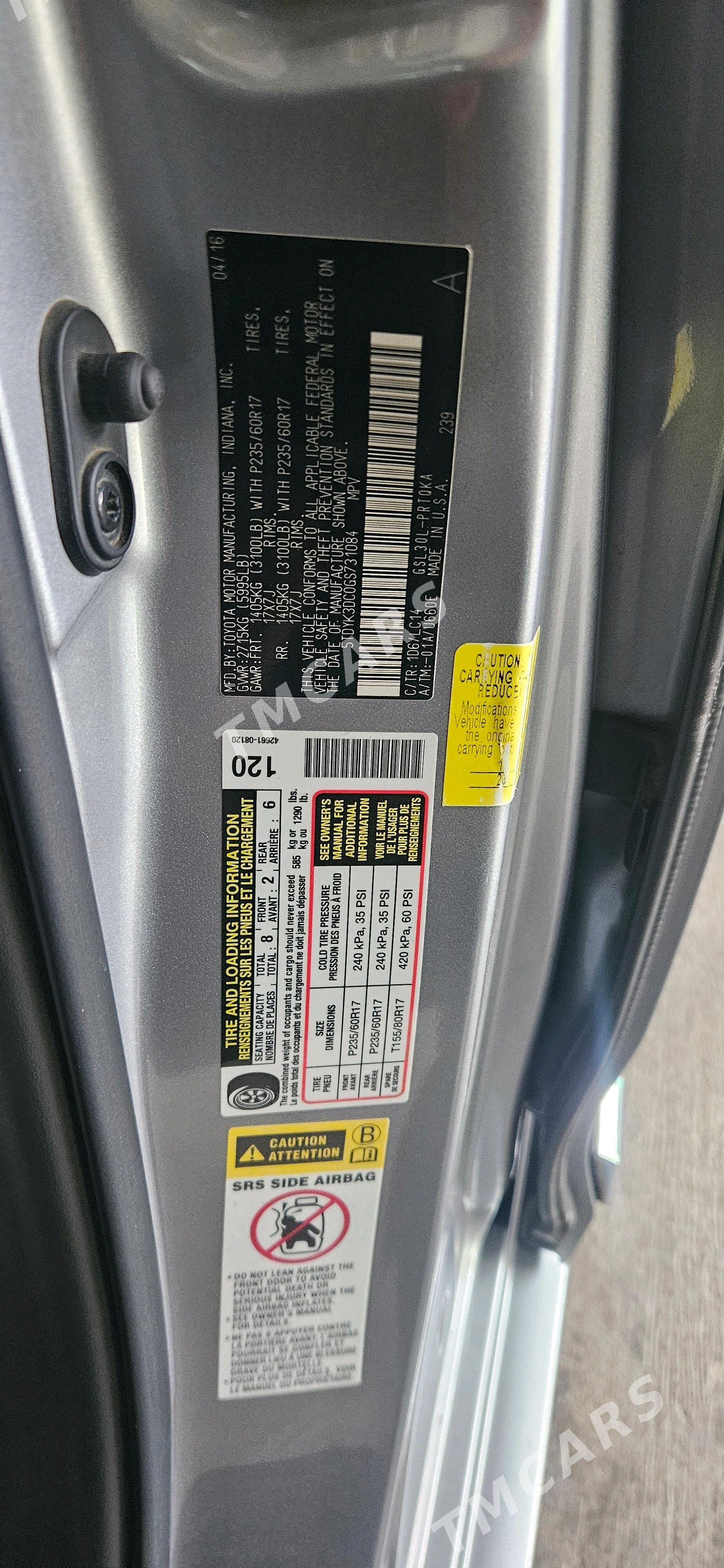 Toyota Sienna 2016 - 350 000 TMT - Анев - img 9
