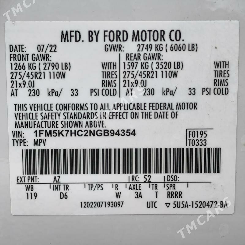 Ford Explorer 2022 - 480 000 TMT - Aşgabat - img 9