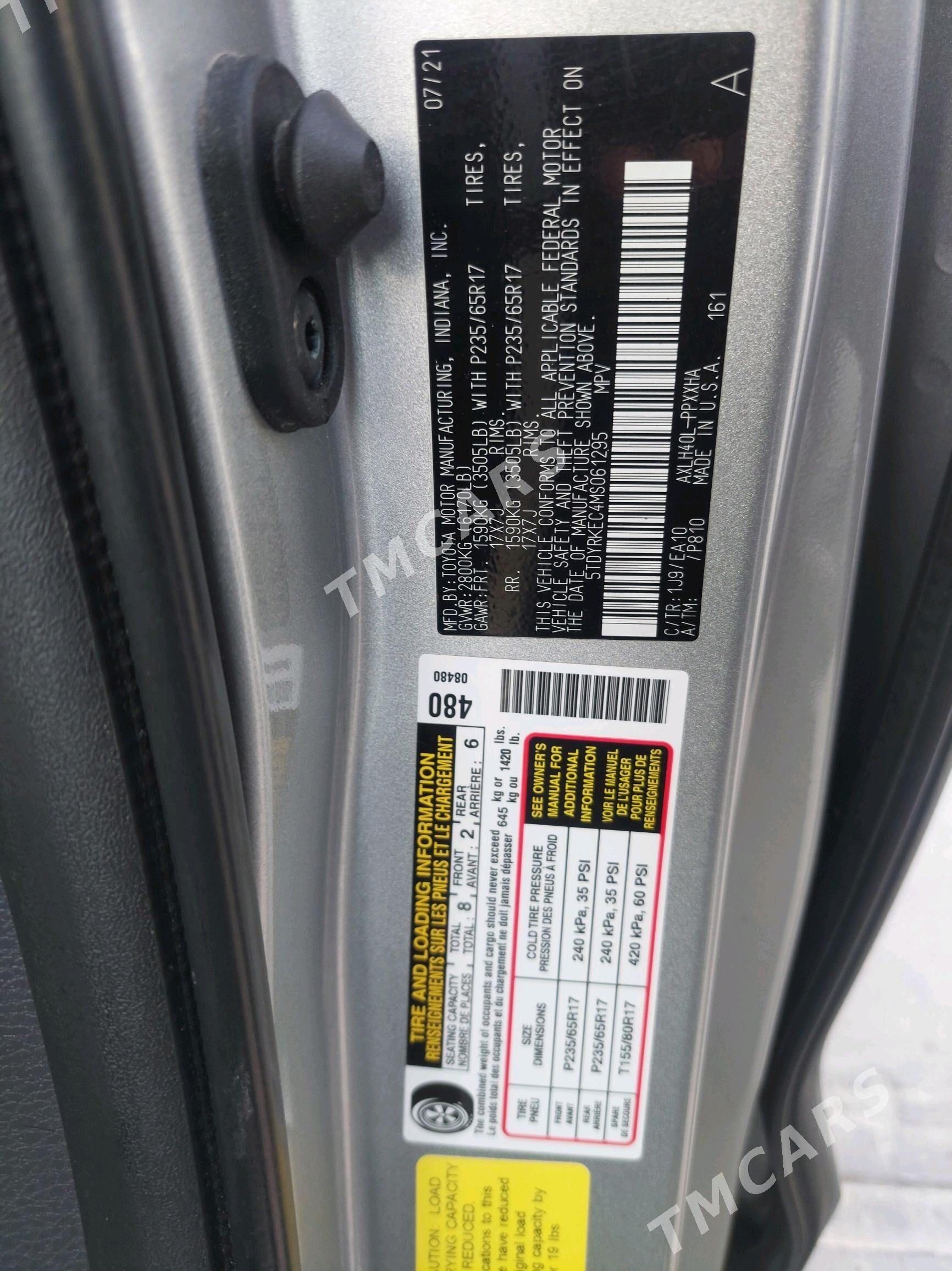 Toyota Sienna 2021 - 500 000 TMT - Туркменабат - img 3