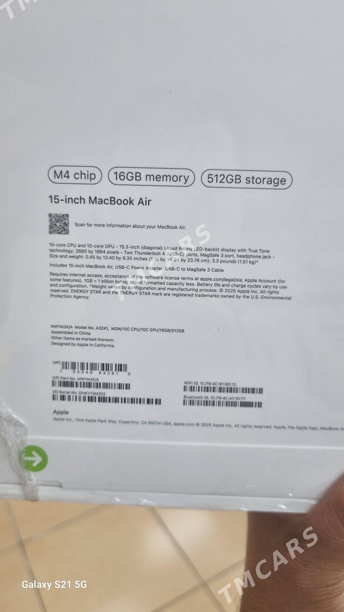 Macbook Air15/M4/16GB/512GB - Aşgabat - img 3