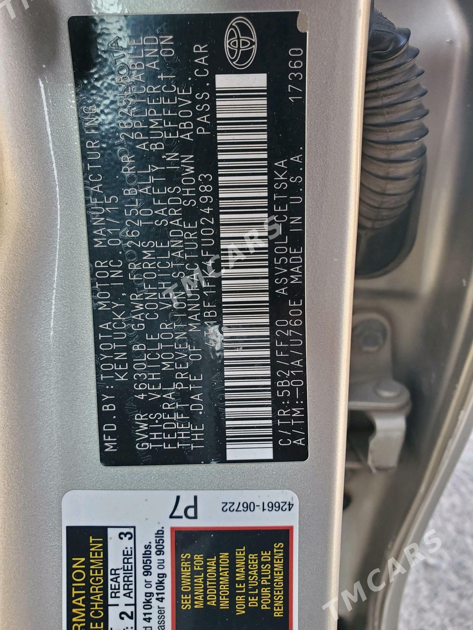 Toyota Camry 2015 - 250 000 TMT - Кака - img 9