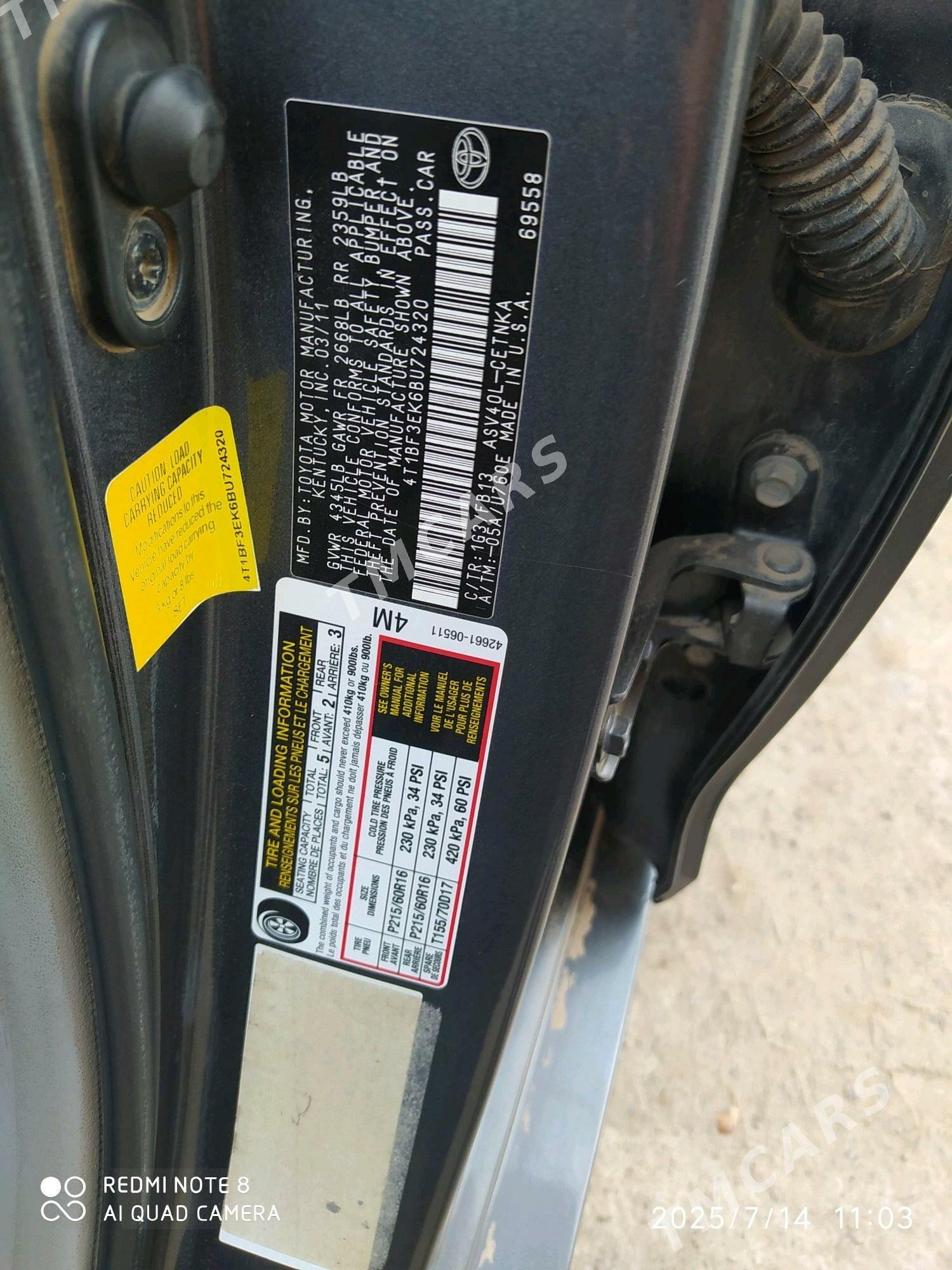 Toyota Camry 2011 - 190 000 TMT - Türkmenbaşy etr. - img 2