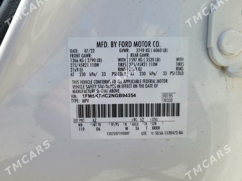 Ford Explorer 2022 - 463 000 TMT - ул. Подвойского (Битарап Туркменистан шаёлы) - img 9