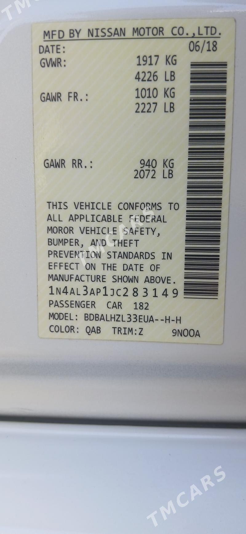Nissan Altima 2018 - 177 000 TMT - Aşgabat - img 9