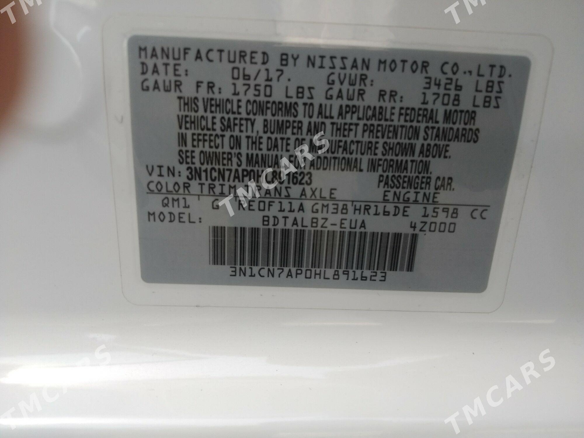 Nissan Versa 2017 - 156 000 TMT - Aşgabat - img 8