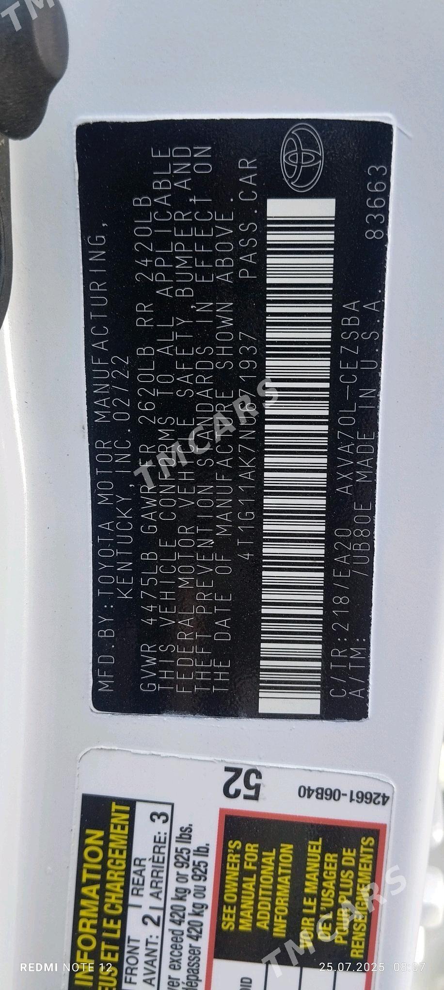 Toyota Camry 2022 - 294 000 TMT - Мары - img 6