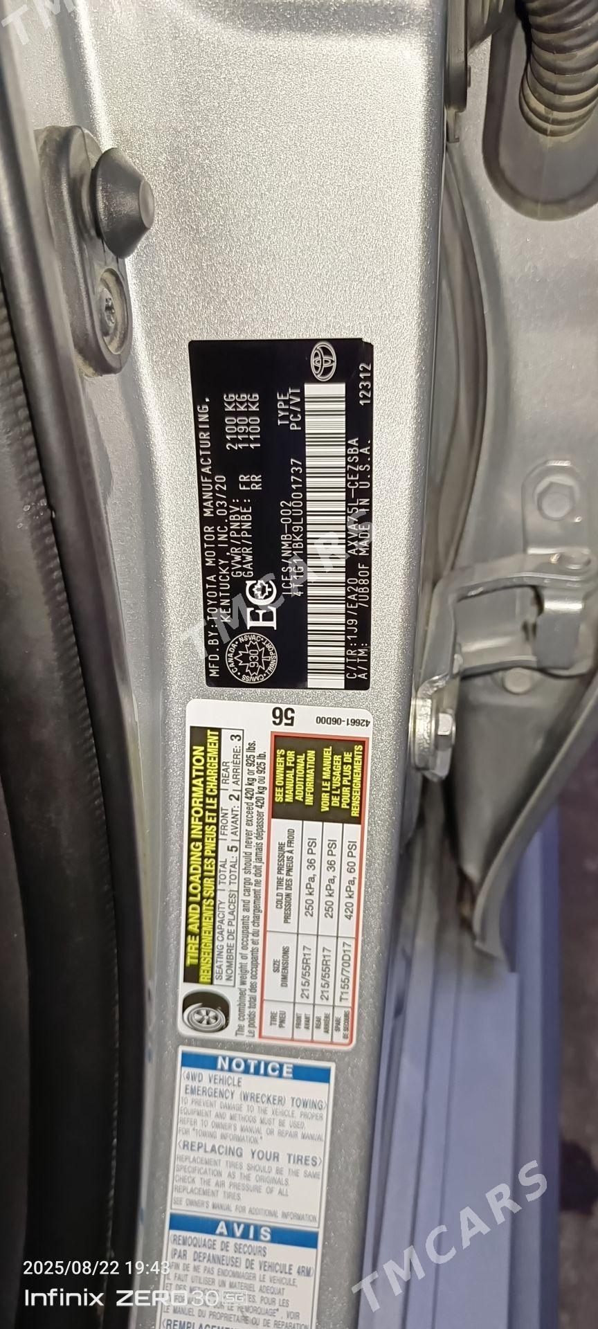 Toyota Camry 2020 - 330 000 TMT - Türkmenabat - img 4