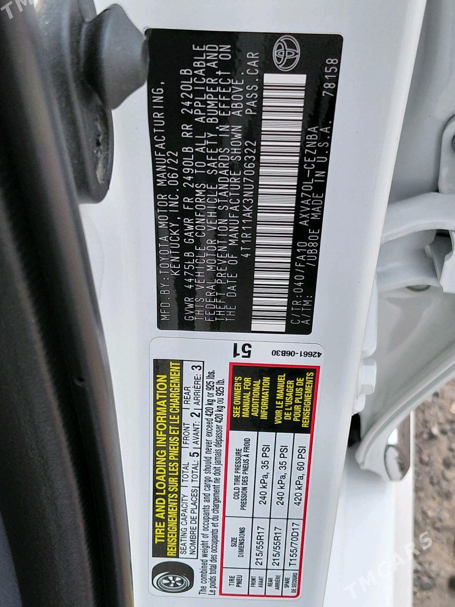 Toyota Camry 2022 - 390 000 TMT - Parahat 1 - img 9