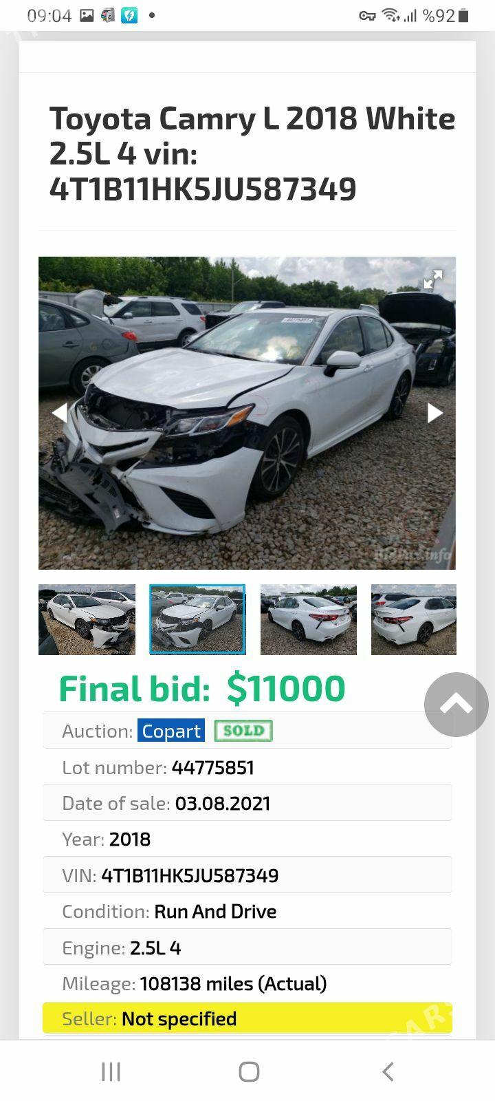 Toyota Camry 2018 - 355 000 TMT - Ашхабад - img 2