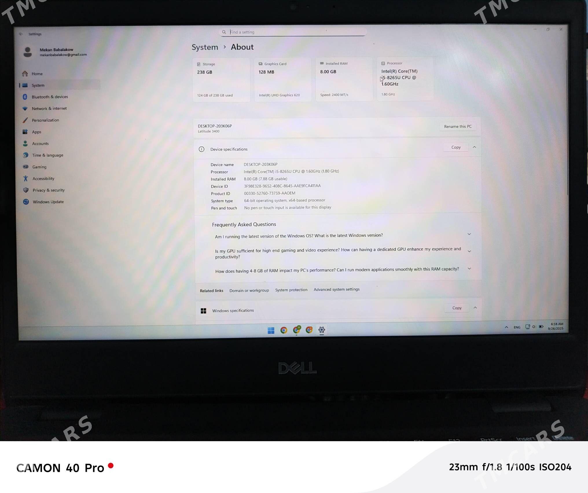 Notebook Dell I5 8 gen RAM 8gb - Baýramaly - img 4