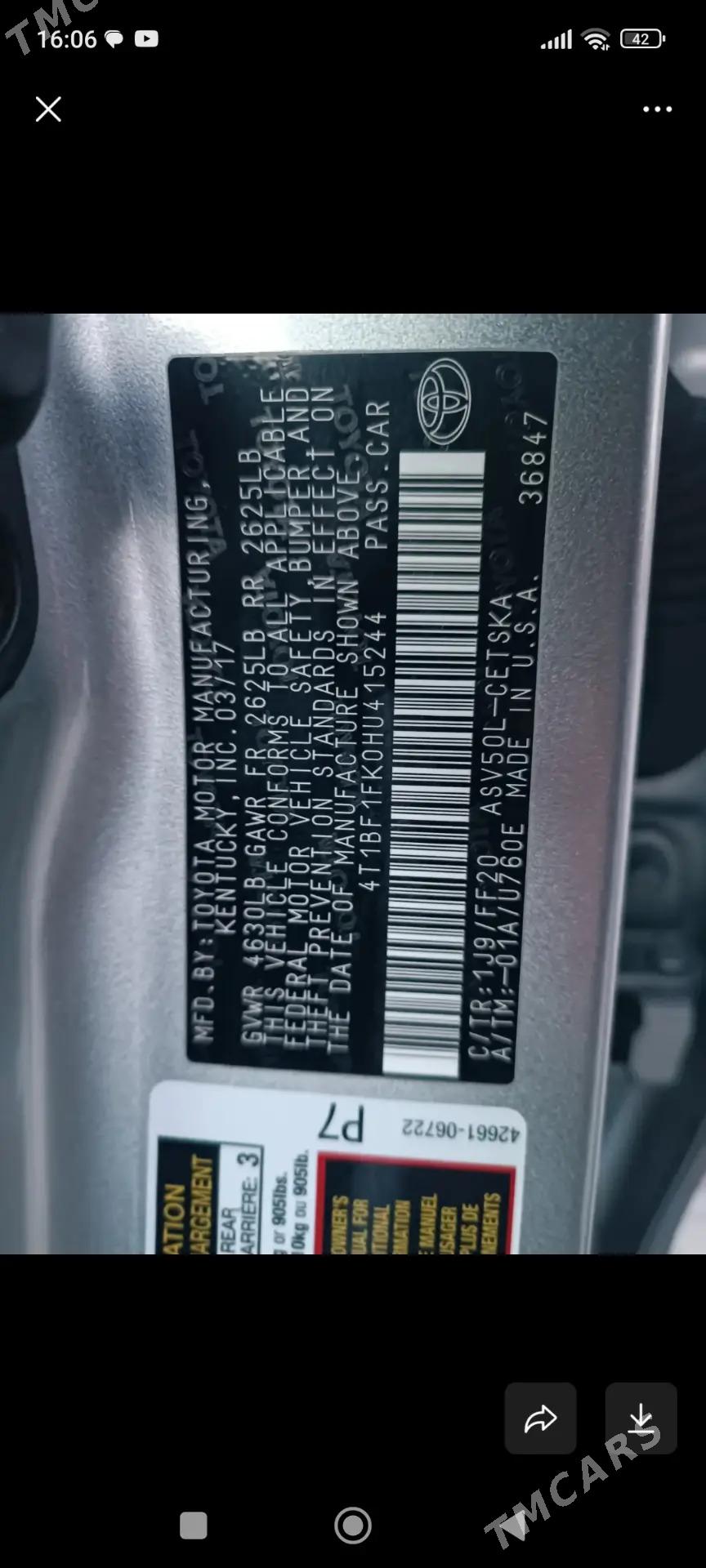 Toyota Camry 2017 - 270 000 TMT - Туркменабат - img 6