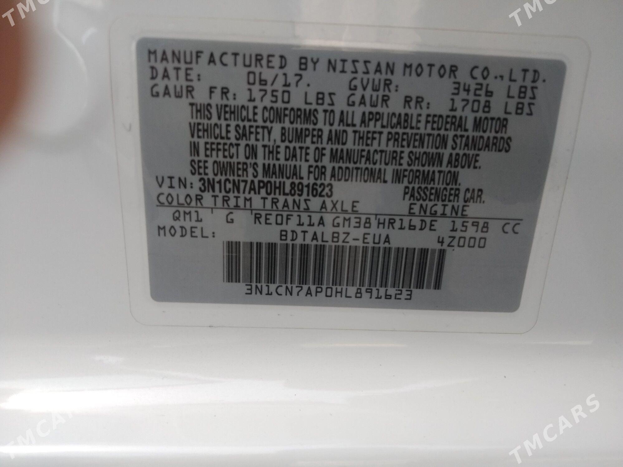 Nissan Versa 2017 - 156 000 TMT - Aşgabat - img 8
