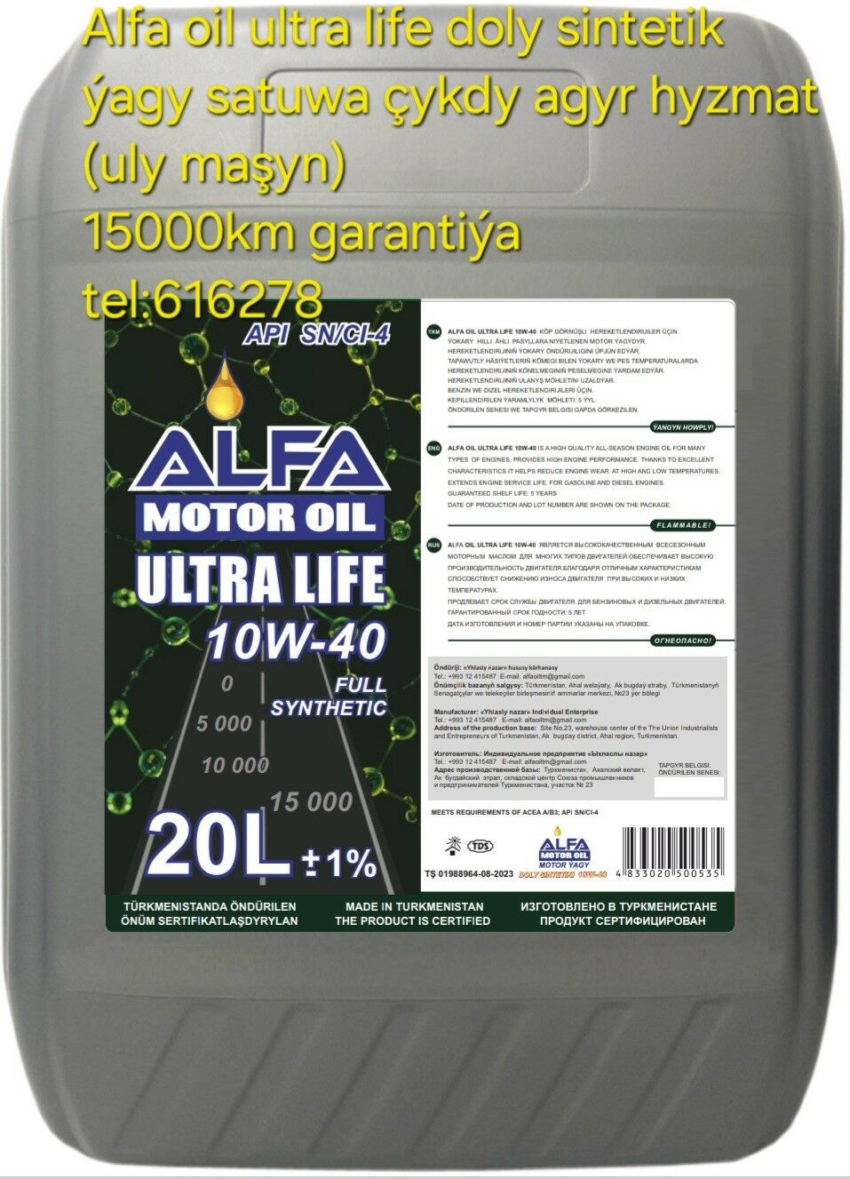 ALFA SN  doky sintetik 15000km 20L 10w-40 1 600 TMT - Aşgabat - img 10