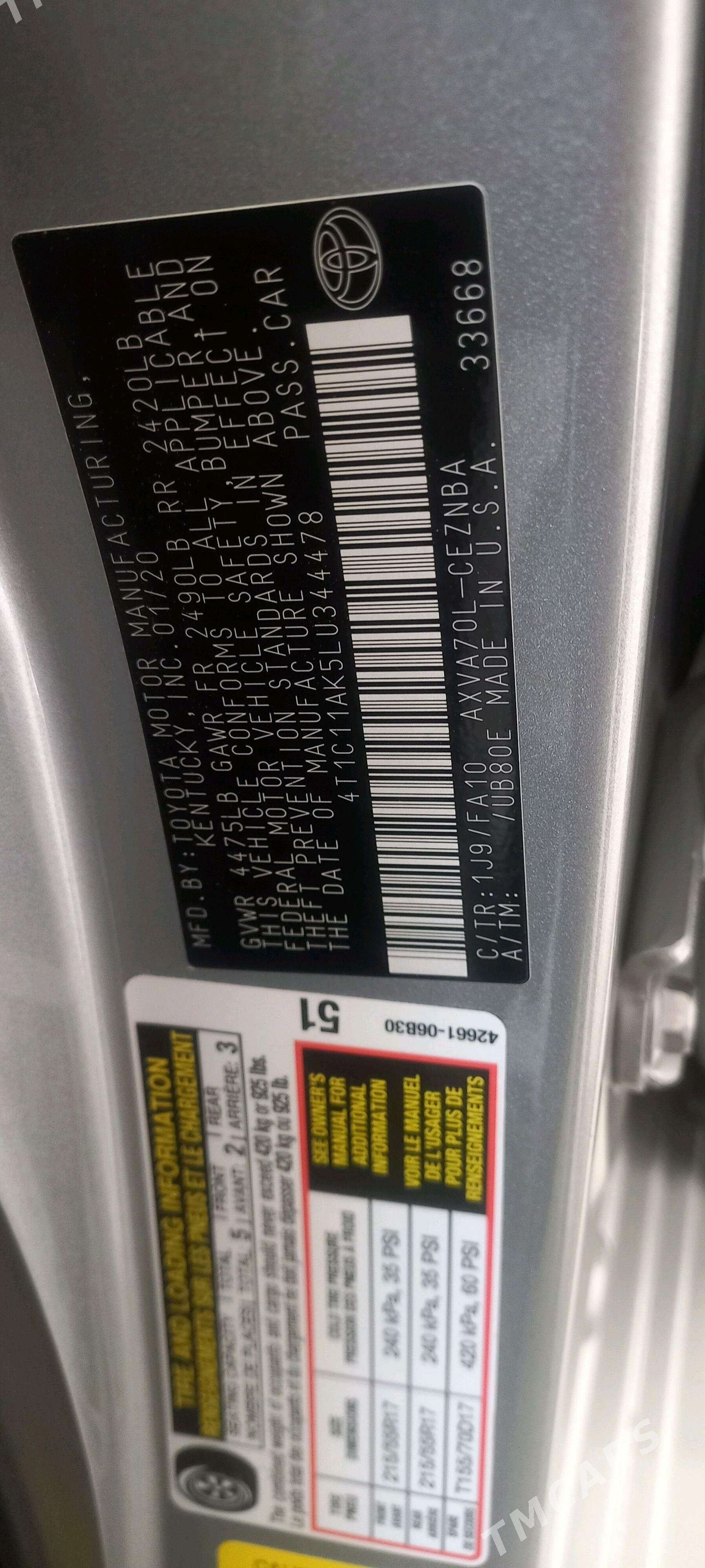 Toyota Camry 2020 - 320 000 TMT - Mary - img 8