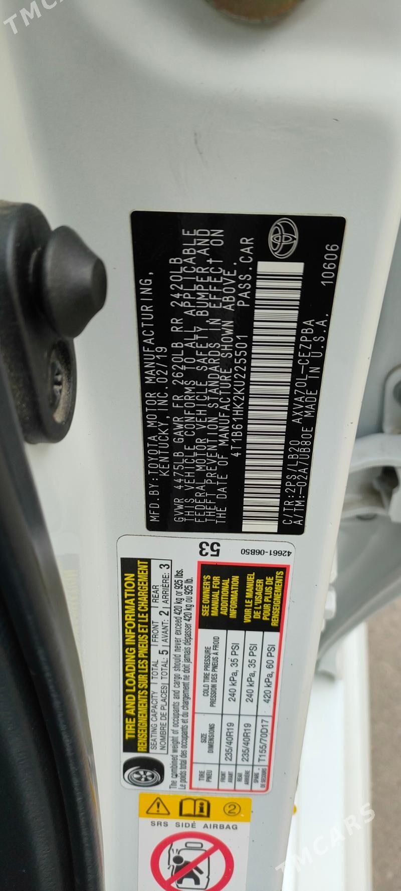 Toyota Camry 2019 - 400 000 TMT - Türkmenbaşy - img 10