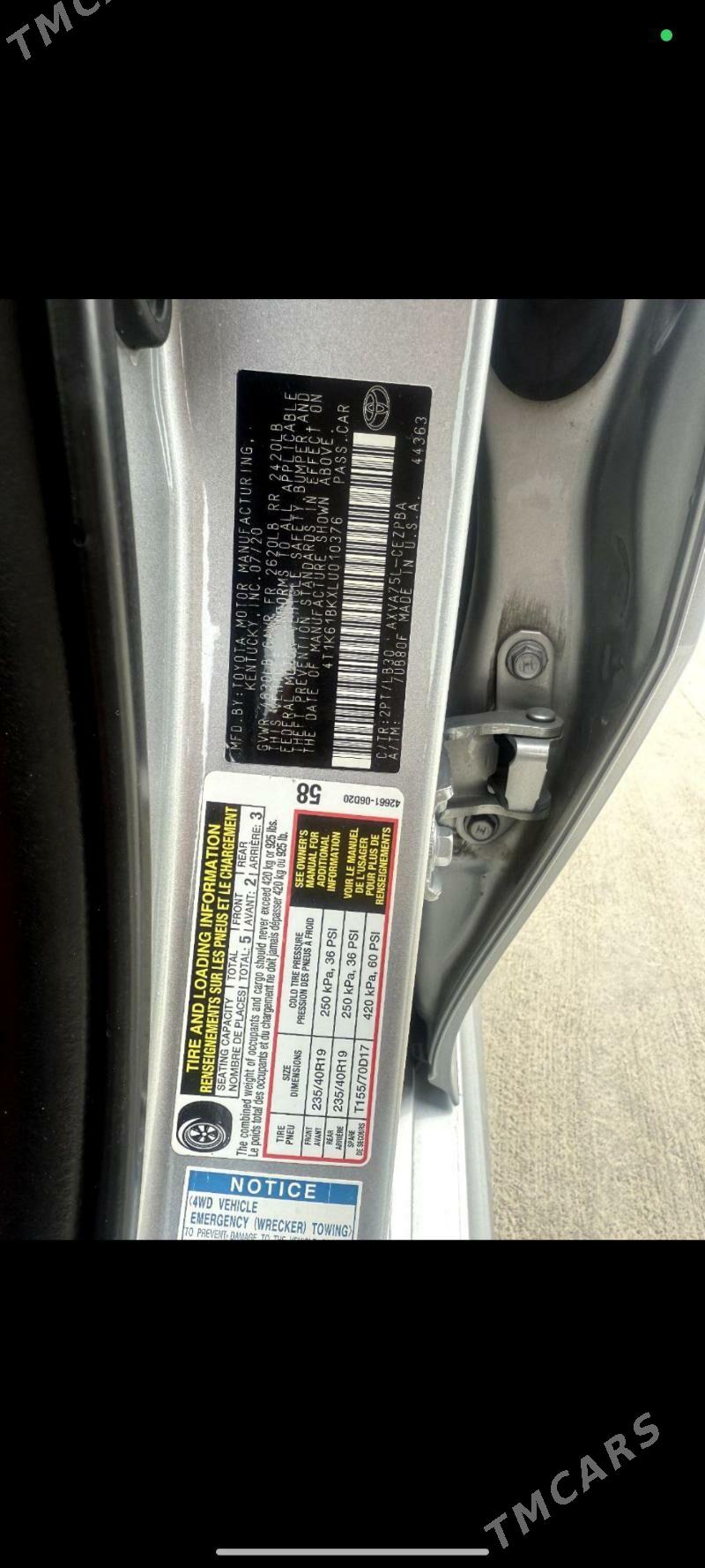 Toyota Camry 2020 - 360 000 TMT - Türkmenabat - img 8