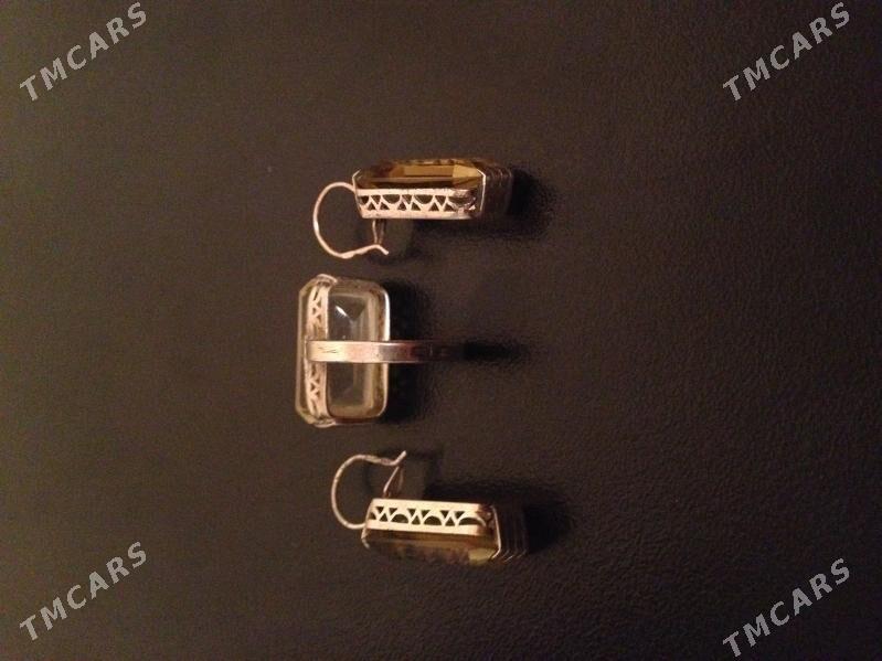 Серьги и кольцо из позолоченного серебра. Цитрин - Ашхабад - img 3