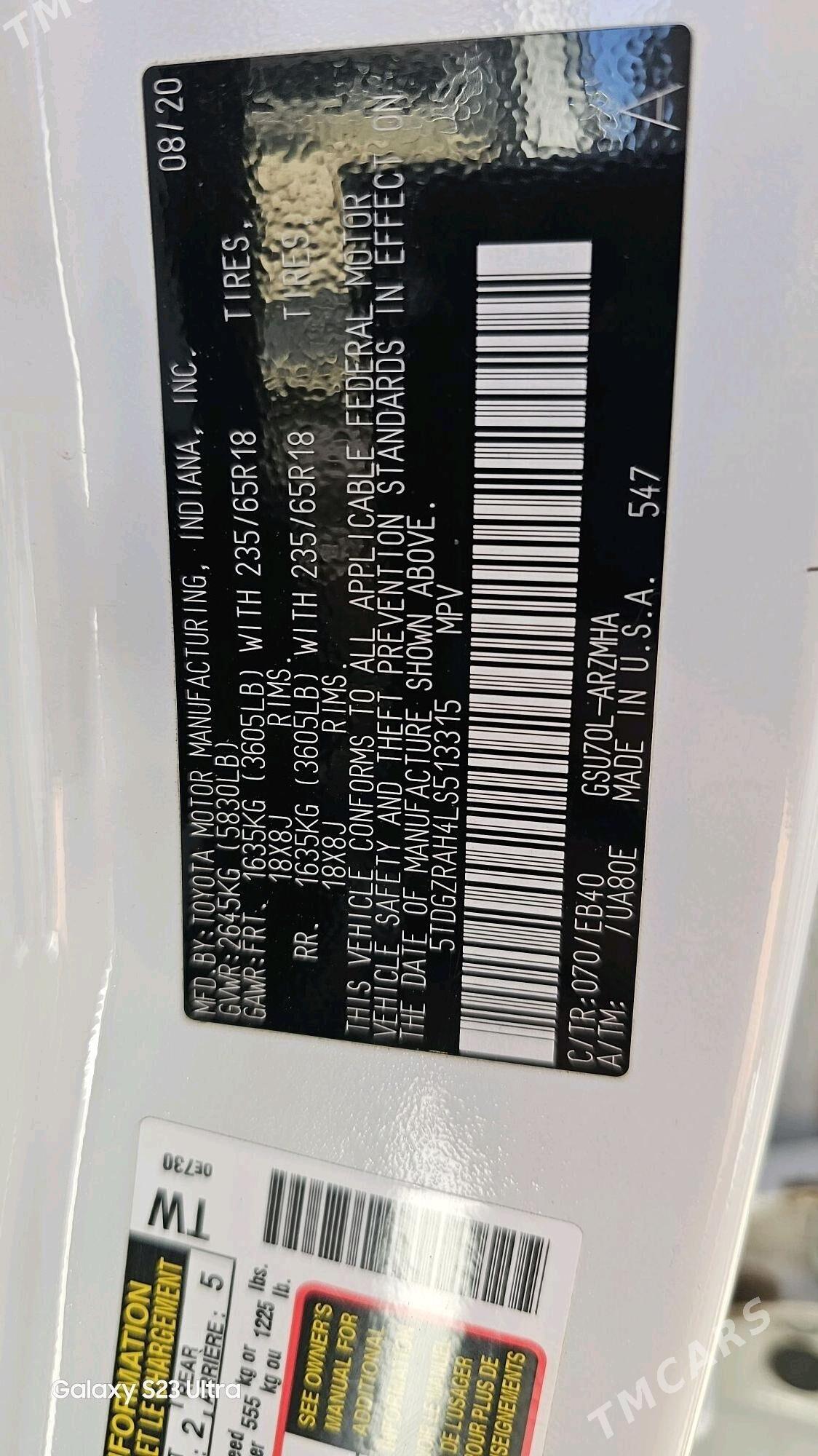 Toyota Highlander 2020 - 550 000 TMT - Мары - img 7