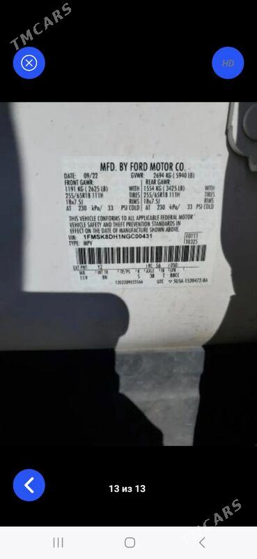 Ford Explorer 2022 - 495 000 TMT - Ашхабад - img 8