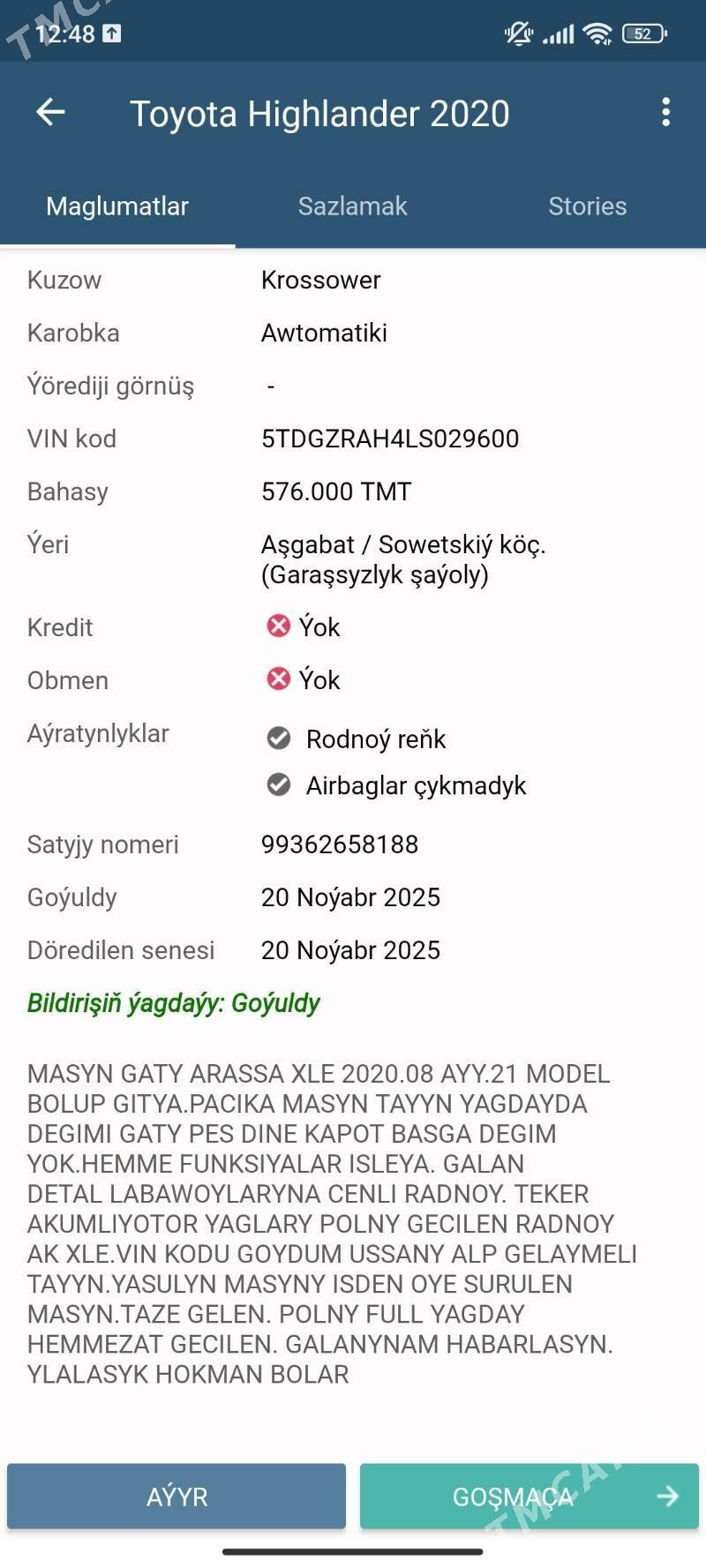 Toyota Highlander 2021 - 576 000 TMT - ул. Советская (Гарашсызлык шаёлы) - img 6