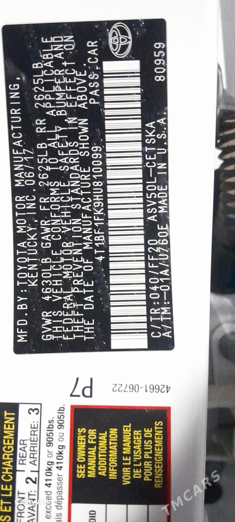 Toyota Camry 2017 - 290 000 TMT - Gypjak - img 9