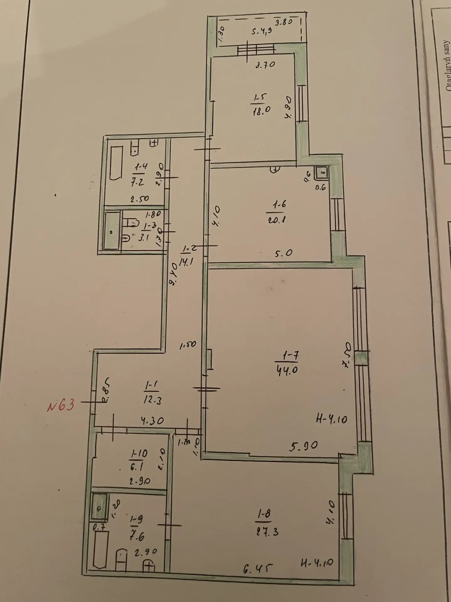3 komnat  8 etaj 165м² - ул. Туркменбаши шаёлы (Ленина) - img 4