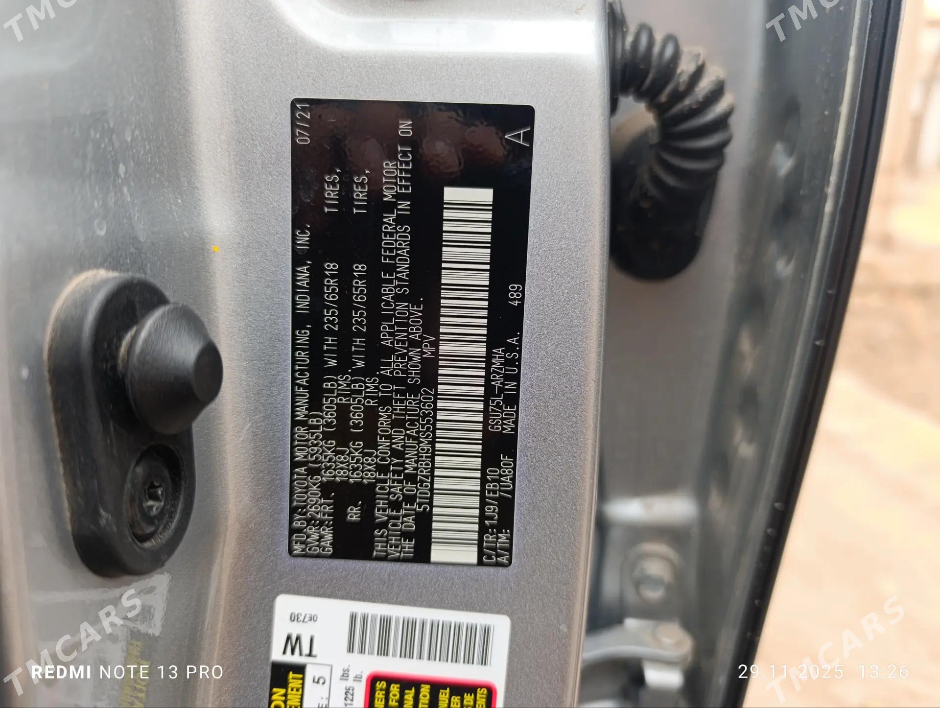 Toyota Highlander 2022 - 600 000 TMT - Гурбансолтан Едже - img 9