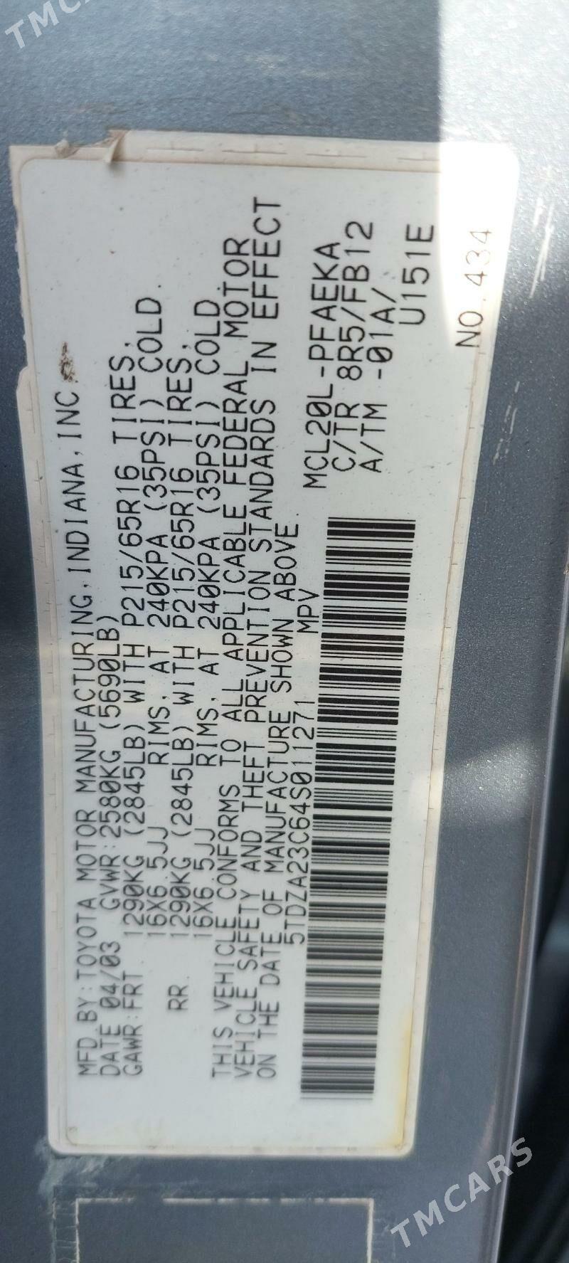 Toyota Sienna 2003 - 180 000 TMT - Туркменабат - img 6