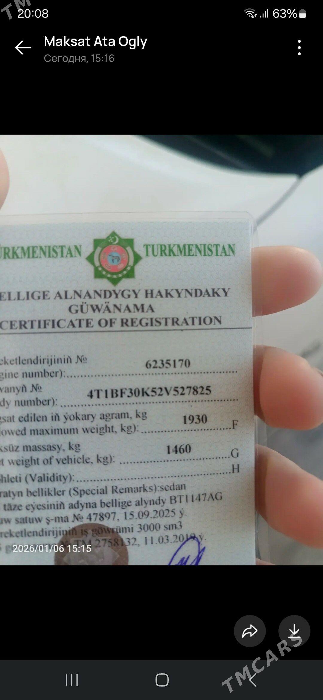 Toyota Camry 2002 - 155 000 TMT - Türkmenbaşy - img 1