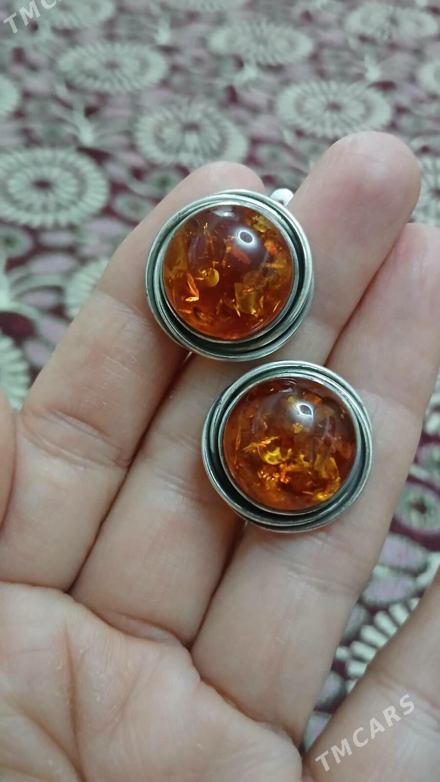 Gyzyl ýantar gaşly kümüş syrga - Ашхабад - img 1