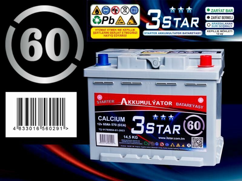 akkumlyator 60 75 3star 7/24 550 TMT - Ашхабад - img 1