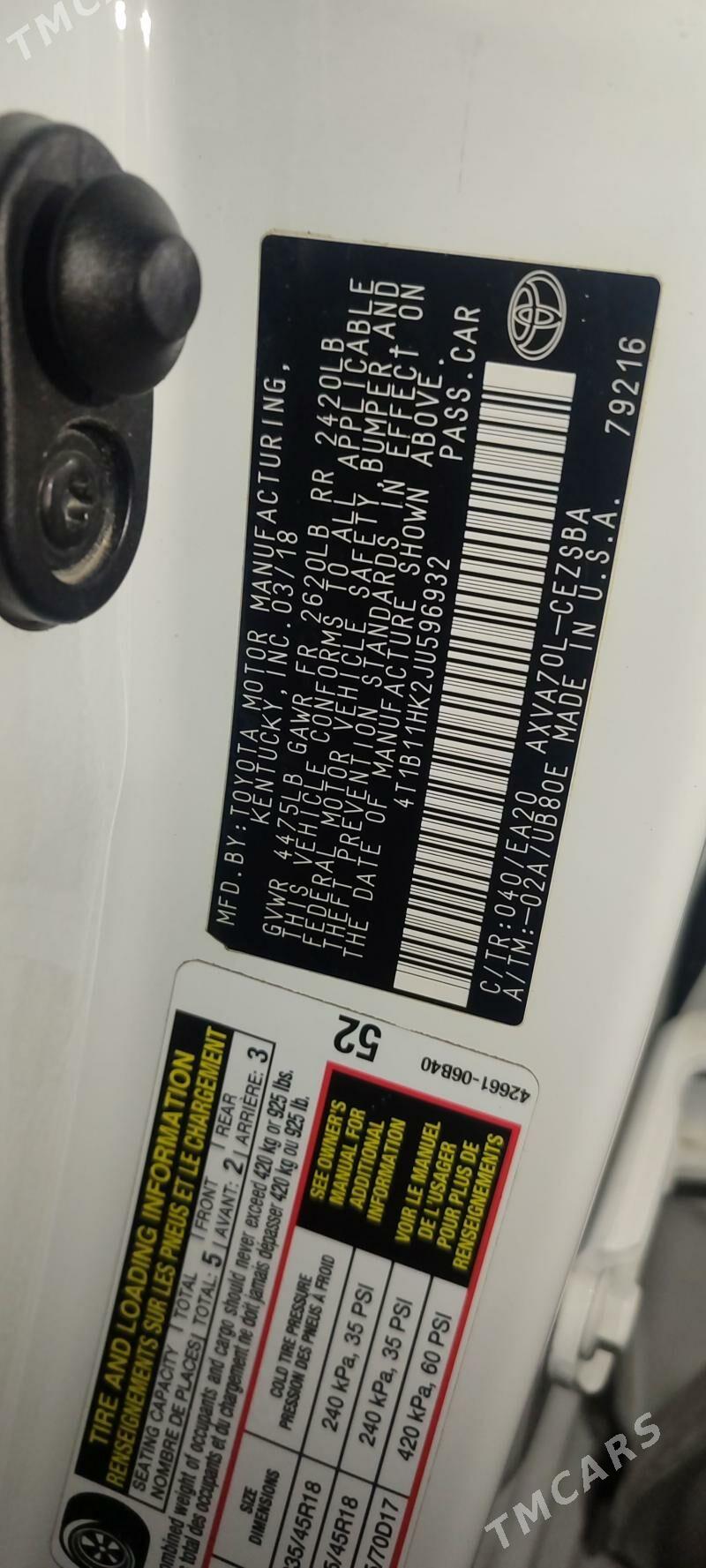 Toyota Camry 2018 - 330 000 TMT - Балканабат - img 1