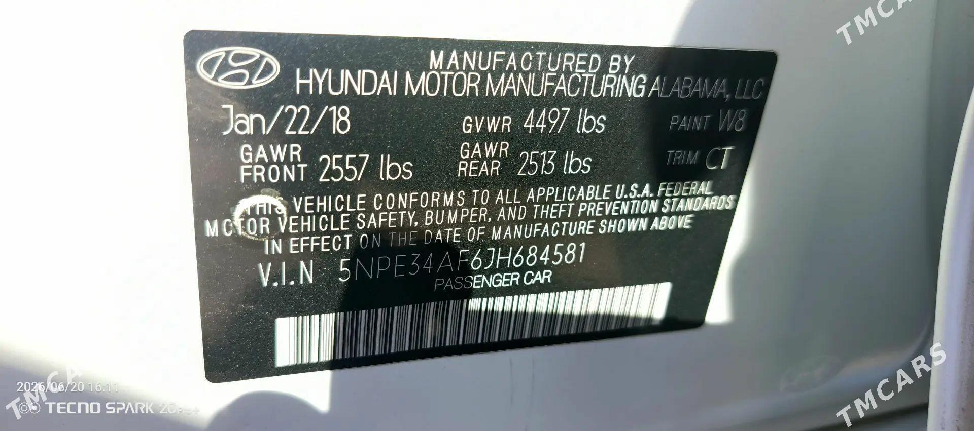 Hyundai Sonata 2018 - 205 000 TMT - Сакар - img 1