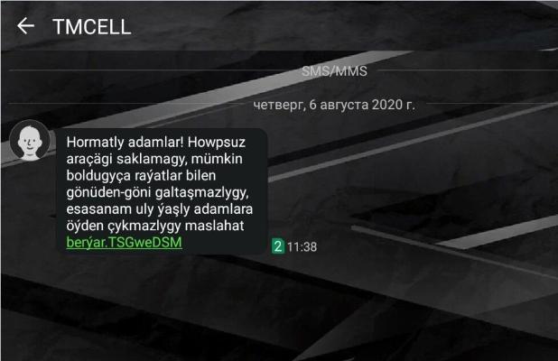 TMCELL uly ýaşly adamlara öýden çykmazlygy maslahat berýän sms-leri iberýär