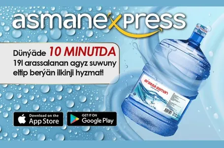 Dünýäde 10 MINUTDA 19 l arassalanan agyz suwuny eltip berýän ilkinji hyzmat! Asmanexpress: 10 minutda suw eltip bermek boýunça özboluşly hyzmat!