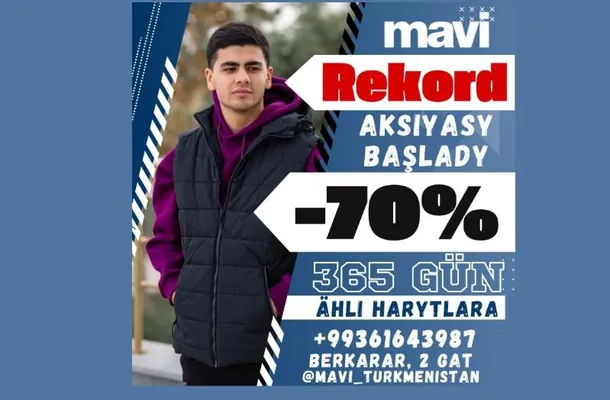 Dünýä belli jinsi brendiniň Aşgabatdaky dükany ähli harytlaryna 70% arzanlaşyk yglan etdi