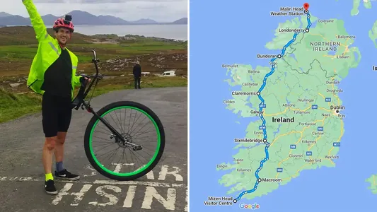 Мужчина установил рекорд, проехав через всю Ирландию на одноколесном велосипеде