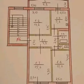 3 комнаты 72 м2