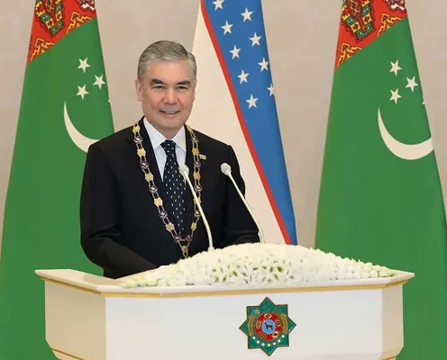 Gurbanguly Berdimuhamedowyň Özbegistanyň ýokary döwlet sylagy bilen sylaglanyş dabarasyndaky çykyşy