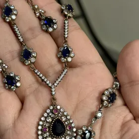 Kümüş komplekt sapfir daş