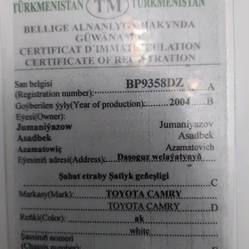 Texpasport tapdym camry 2004