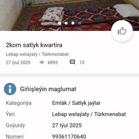 Eyesinden satlyk kwartira nyzo