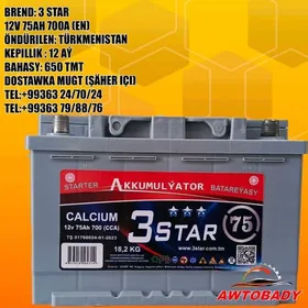 Akumulýator 3 STAR 12V 75AH
