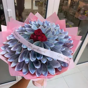pul,gül buket,букет из денег