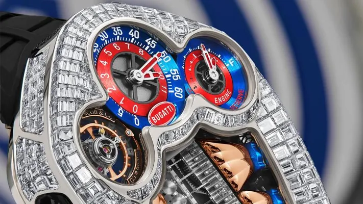Bugatti we Jacob&Co ýüzlerçe göwher bilen Tourbillon giperkarynyň stilinde sagat döretdi