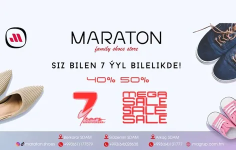 “Maraton” dükany 7 ýyllygy mynasybetli ähli aýakgaplaryna 40% - 50% arzanladyş aksiýasyny geçirýär